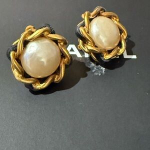 CHANEL Gold and Pearl Stud Earrings